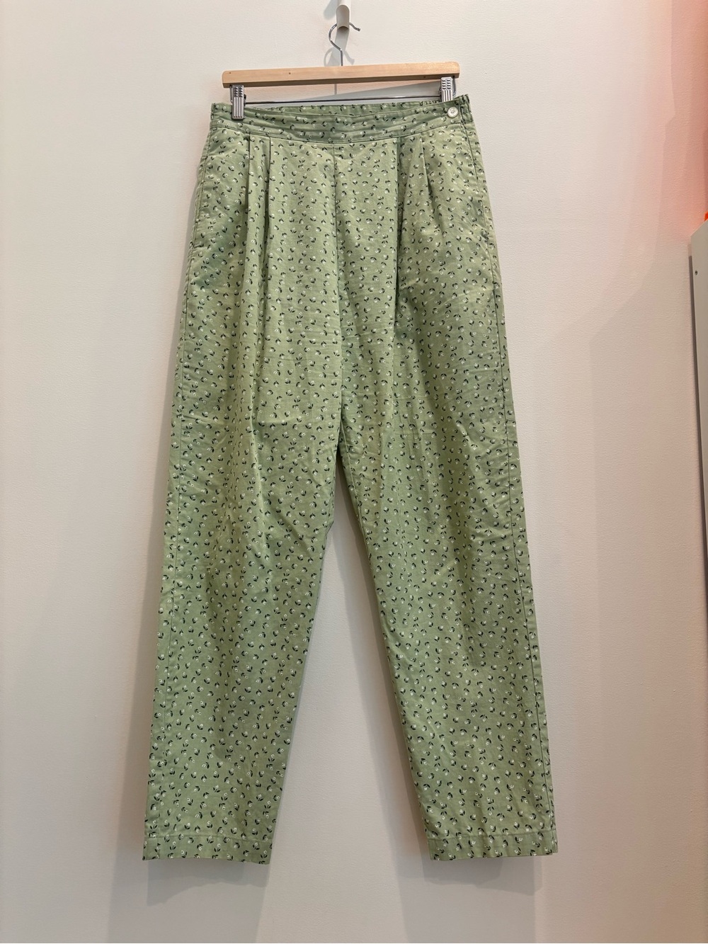 Vintage P’Galli Floral Pants Mint Green 100% Cotton Rise Size Large